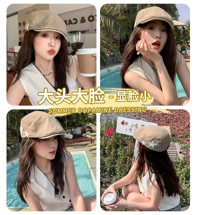 Women's Autumn Distressed Duck Cap with Star Design — feature 6