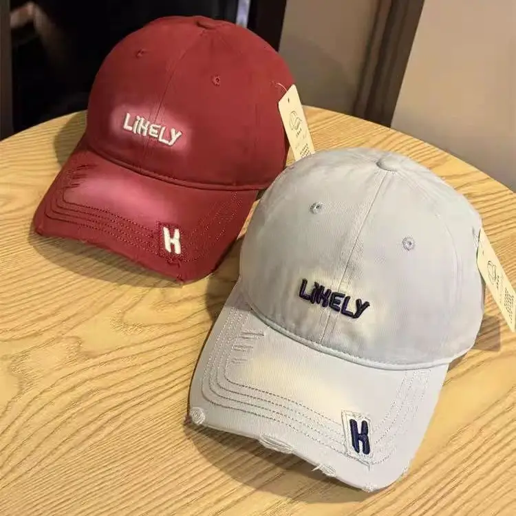 American Retro Distressed Hats for Men Women Light Grey H - Image 9