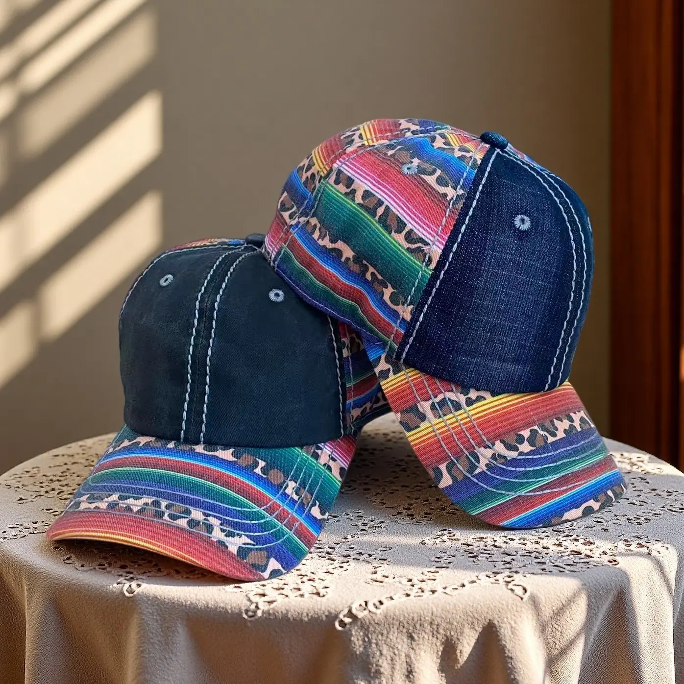 Cross-Border Denim Distressed Washed Personalized Printed Baseball Cap Autumn Winter Amazon Dad Hat Wholesale Soft Top Peaked Cap - Image 6