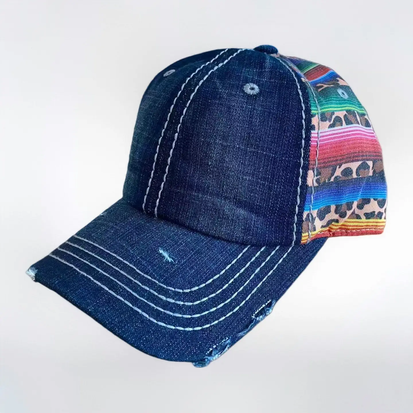 Cross-Border Denim Distressed Washed Personalized Printed Baseball Cap Autumn Winter Amazon Dad Hat Wholesale Soft Top Peaked Cap — feature 10