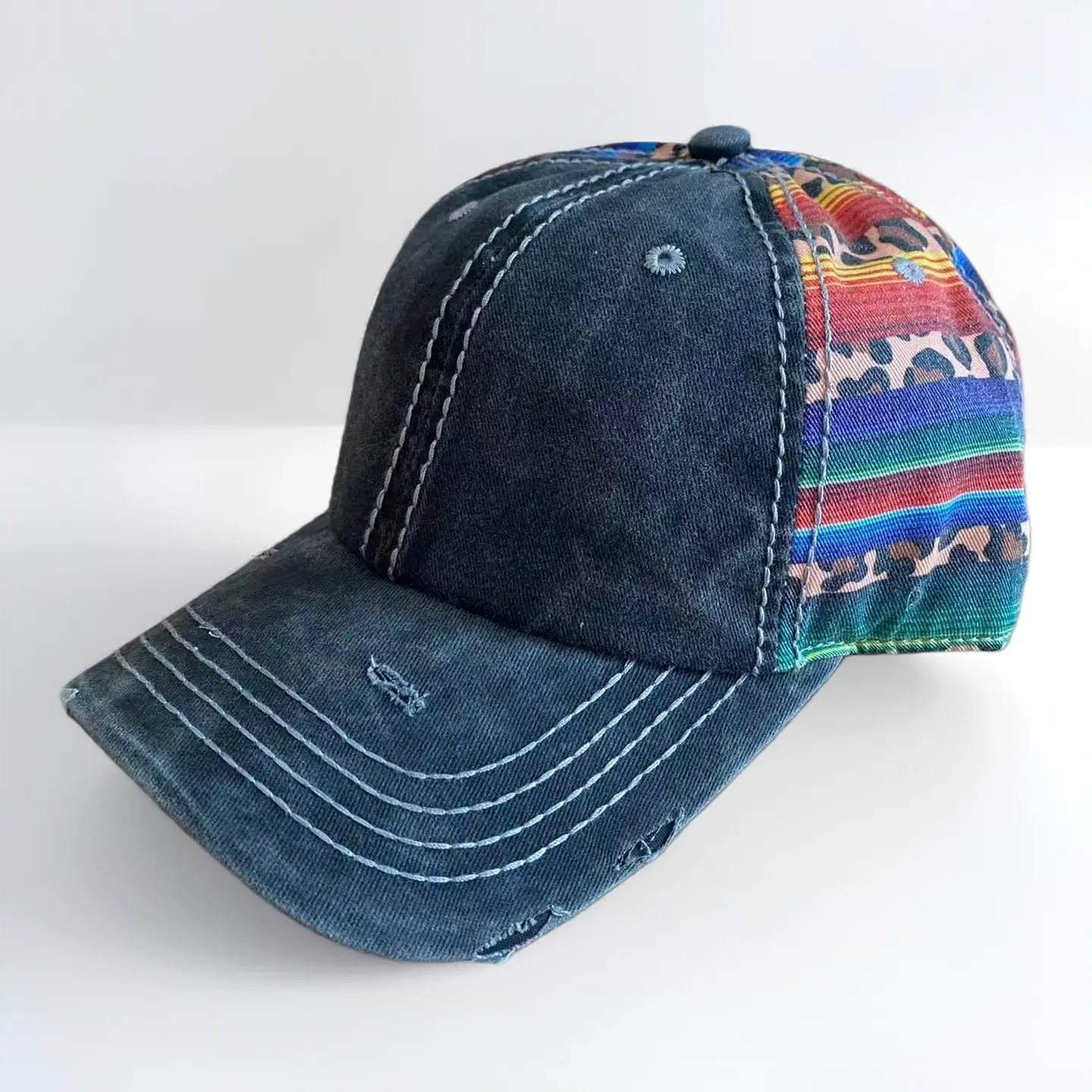 Cross-Border Denim Distressed Washed Personalized Printed Baseball Cap Autumn Winter Amazon Dad Hat Wholesale Soft Top Peaked Cap — feature 6