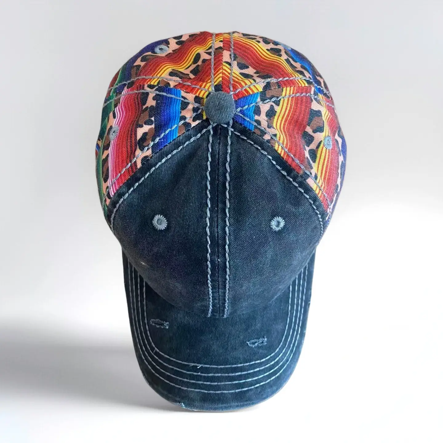 Cross-Border Denim Distressed Washed Personalized Printed Baseball Cap Autumn Winter Amazon Dad Hat Wholesale Soft Top Peaked Cap — feature 7