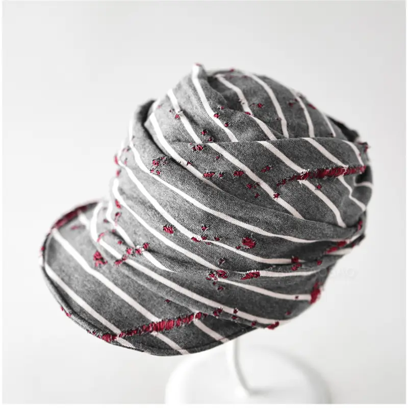 Retro Striped Ripped Baseball Cap for Women