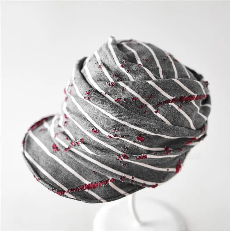 Retro Striped Ripped Baseball Cap for Women — feature 2