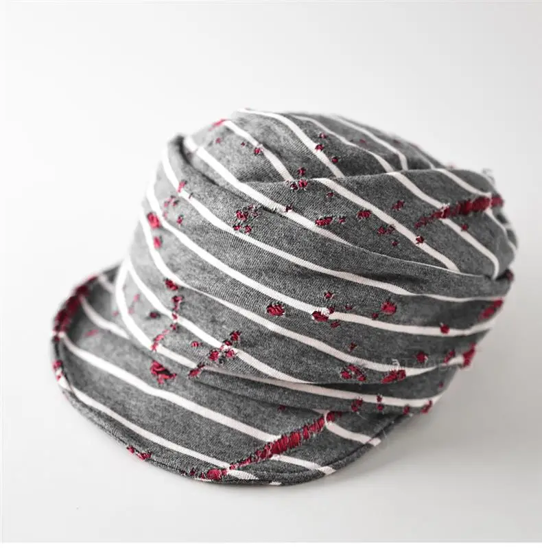 Retro Striped Ripped Baseball Cap for Women — feature 5
