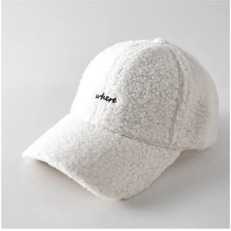 Lamb Wool Embroidered Baseball Cap Unisex Warm - Image 2