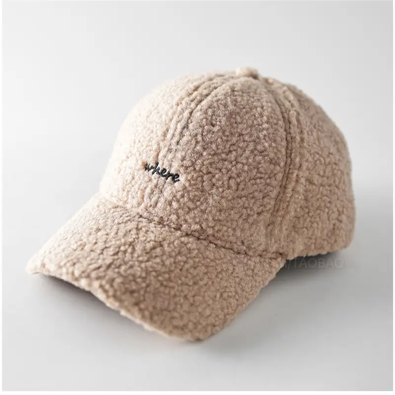 Lamb Wool Embroidered Baseball Cap Unisex Warm - Image 3