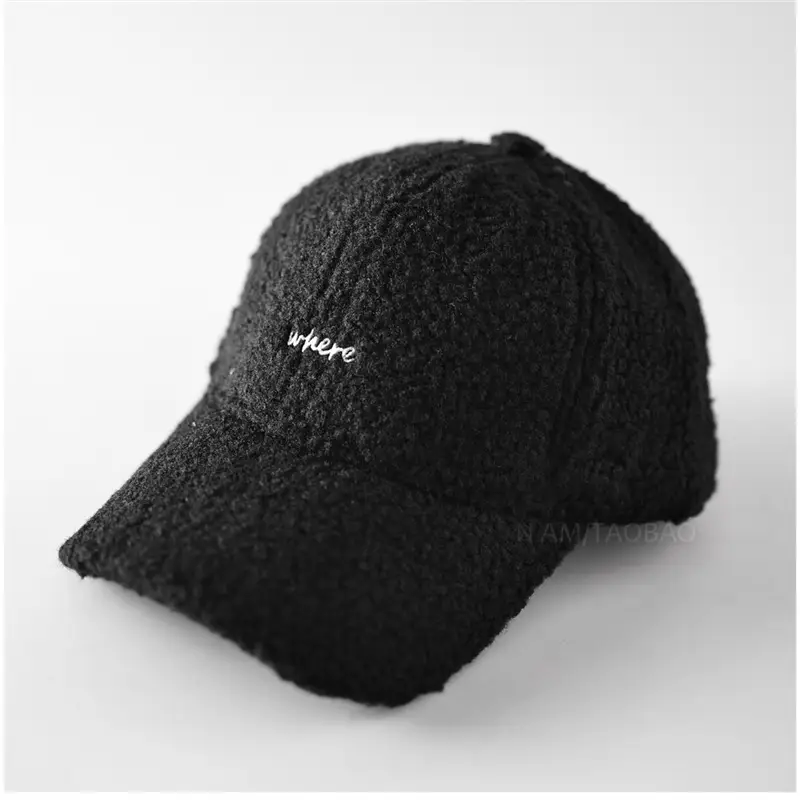 Lamb Wool Embroidered Baseball Cap Unisex Warm - Image 4
