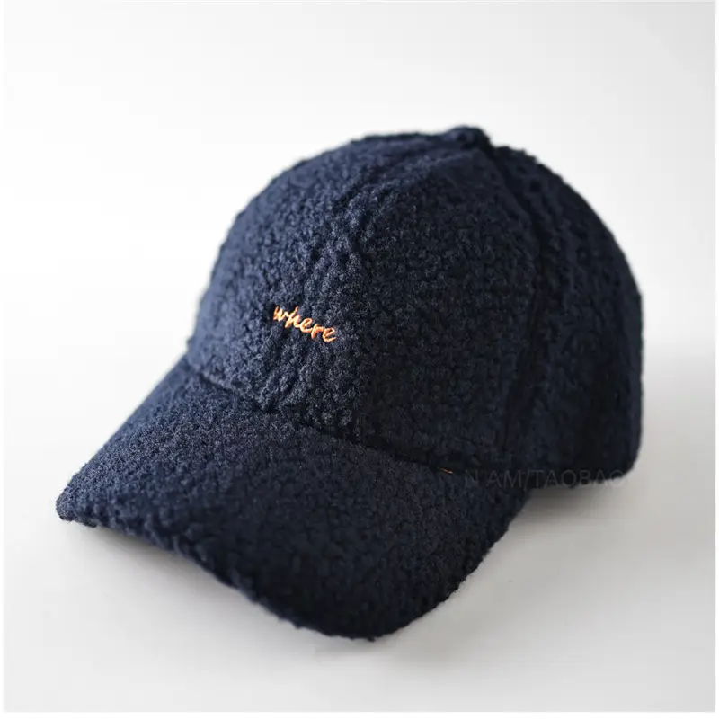Lamb Wool Embroidered Baseball Cap Unisex Warm - Image 5