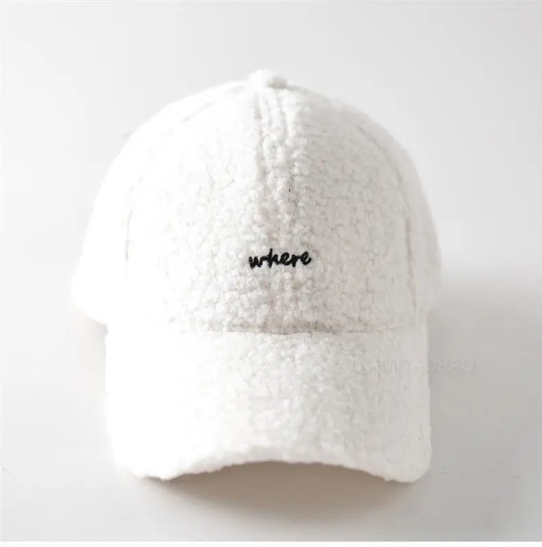 Lamb Wool Embroidered Baseball Cap Unisex Warm — feature 12