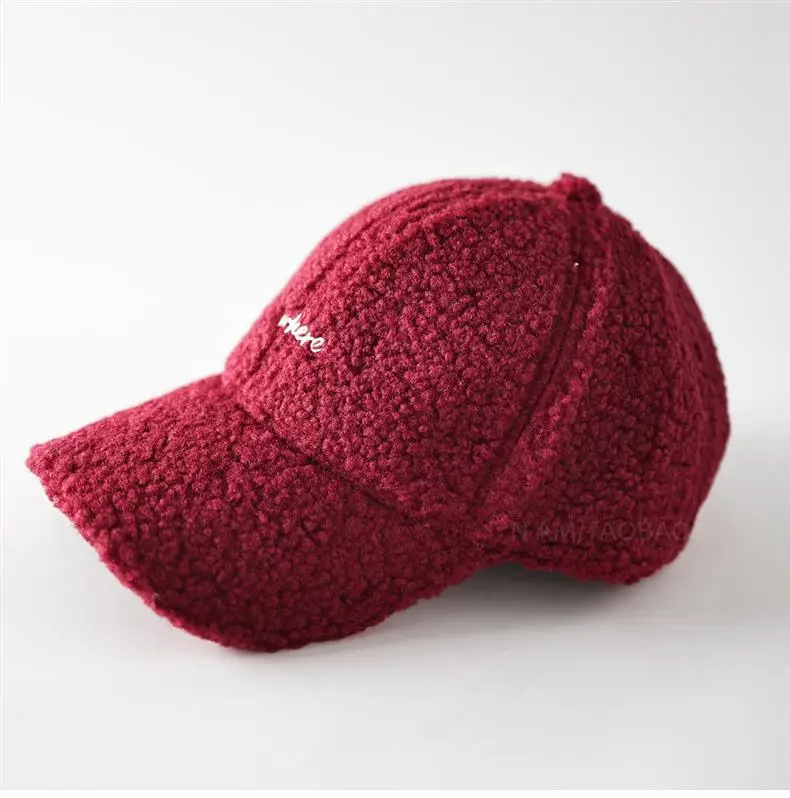 Lamb Wool Embroidered Baseball Cap Unisex Warm — feature 13