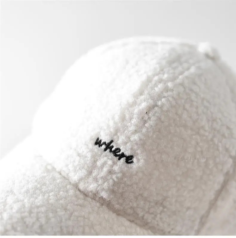 Lamb Wool Embroidered Baseball Cap Unisex Warm — feature 14