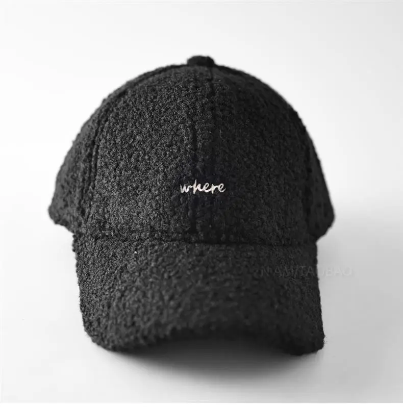 Lamb Wool Embroidered Baseball Cap Unisex Warm — feature 15