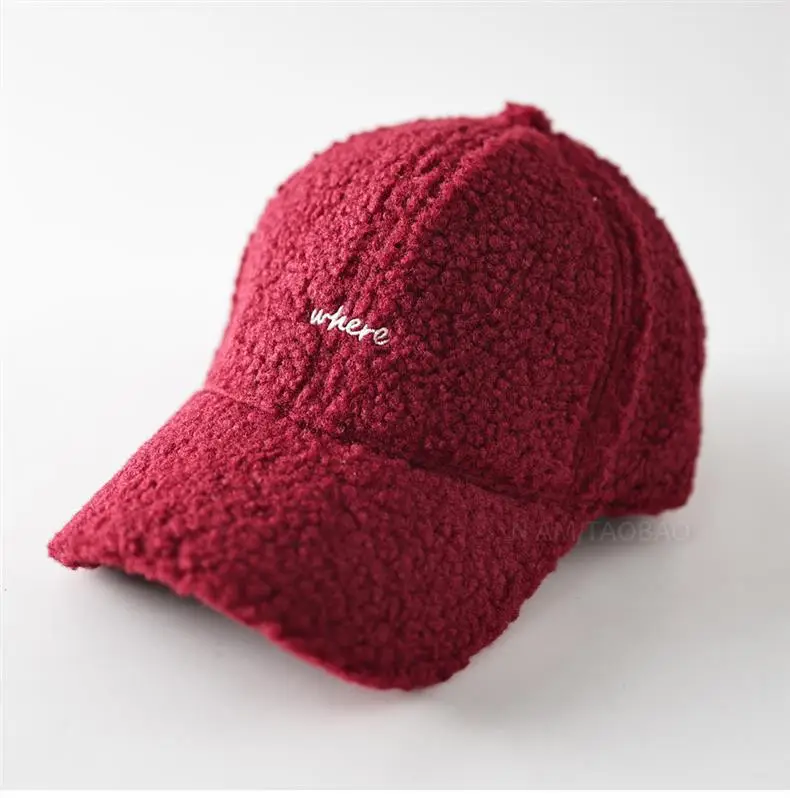 Lamb Wool Embroidered Baseball Cap Unisex Warm — feature 3
