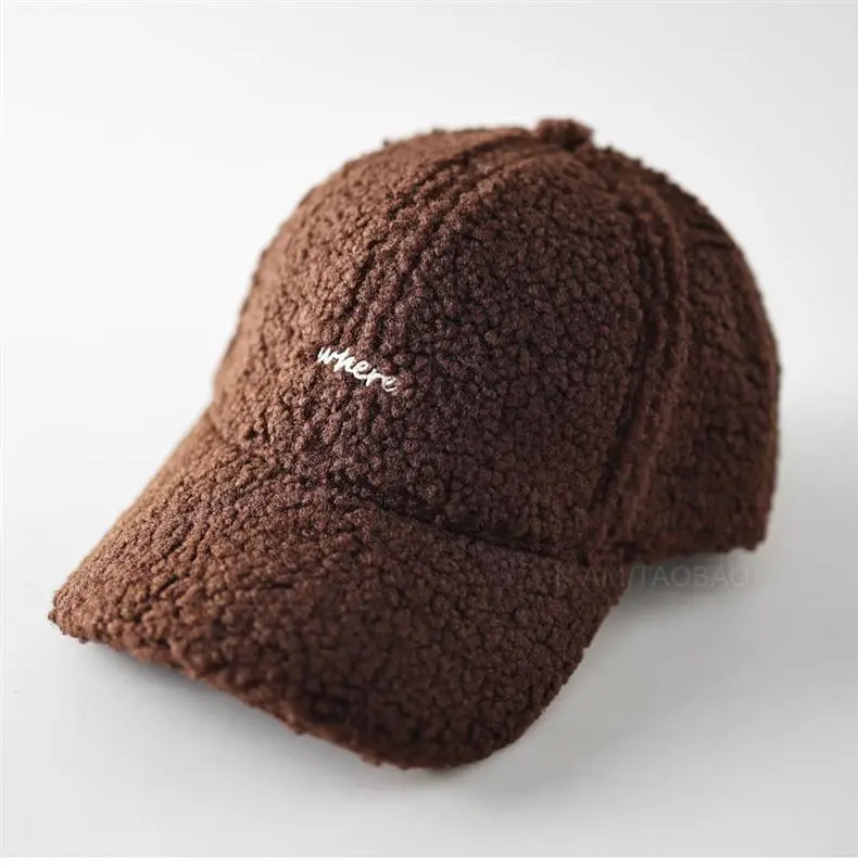 Lamb Wool Embroidered Baseball Cap Unisex Warm — feature 6