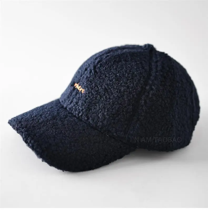 Lamb Wool Embroidered Baseball Cap Unisex Warm — feature 7
