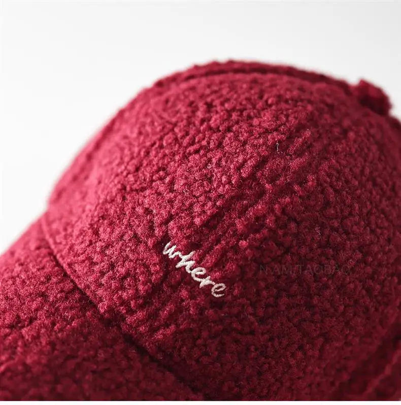 Lamb Wool Embroidered Baseball Cap Unisex Warm — feature 8