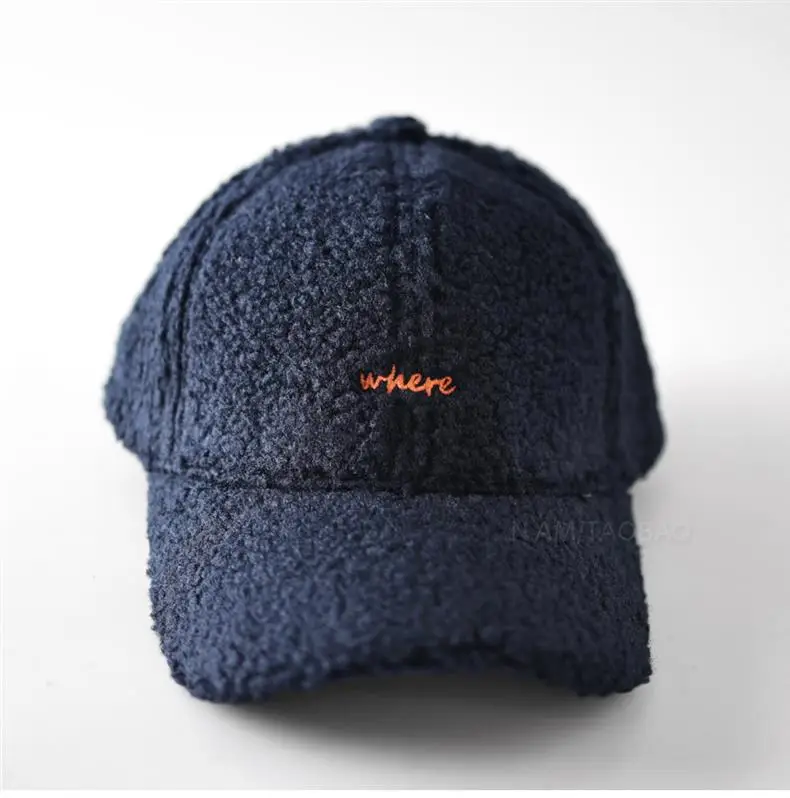 Lamb Wool Embroidered Baseball Cap Unisex Warm — feature 9
