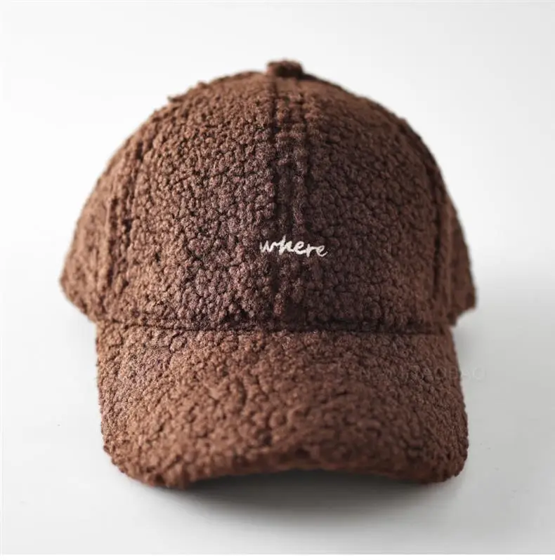 Lamb Wool Embroidered Baseball Cap Unisex Warm - Image 6