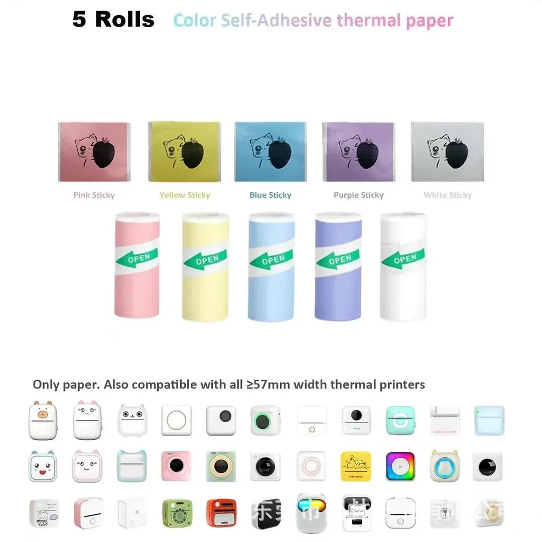 Children's Camera Instant Color Photo Paper Thermal Printing Paper 57*30 Meow Meow Error Correction Machine Color Adhesive Paper