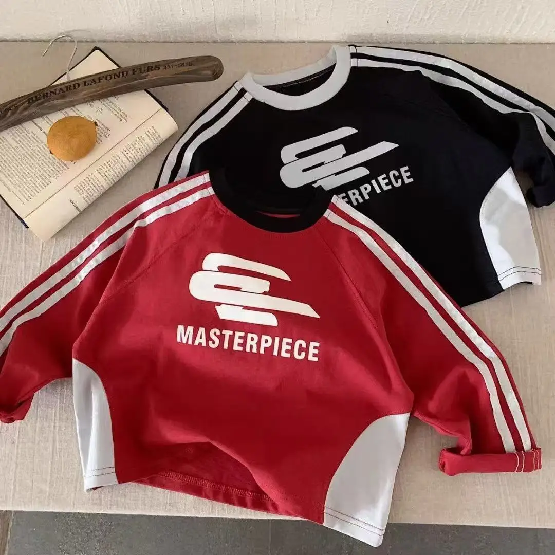 Kids Masterpiece Letter Pull-Up T-Shirt Black Red