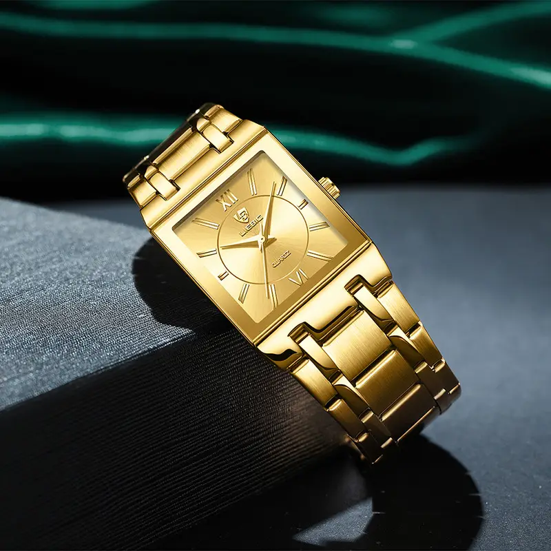 Gold Square Watch for Women with Roman Dial
