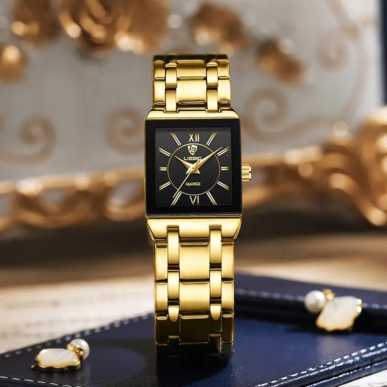 Gold Square Watch for Women with Roman Dial — feature 4