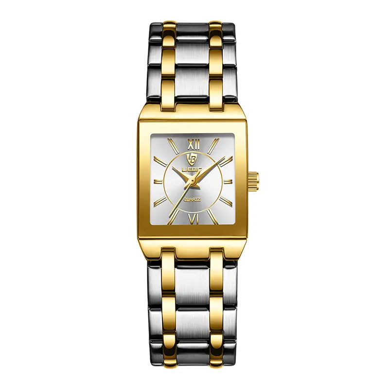 Gold Square Watch for Women with Roman Dial