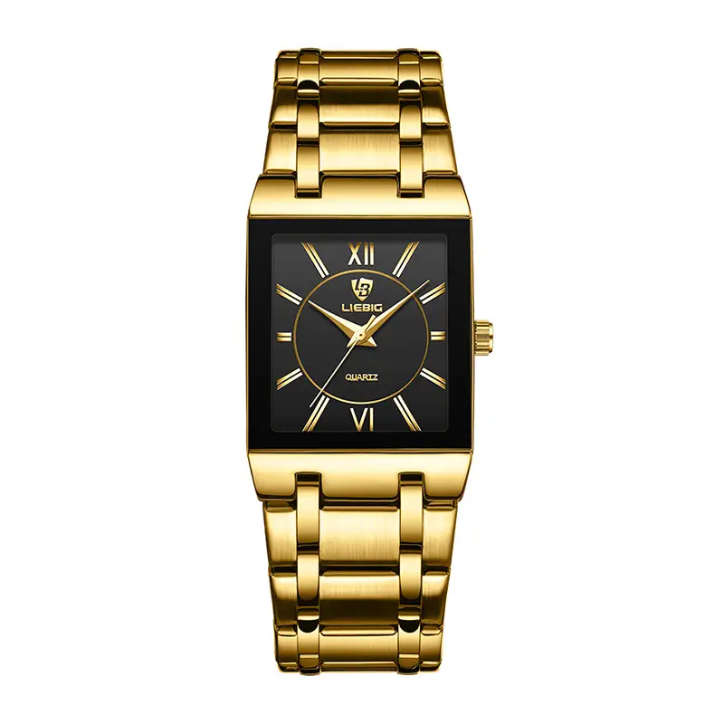 Gold Square Watch for Women with Roman Dial