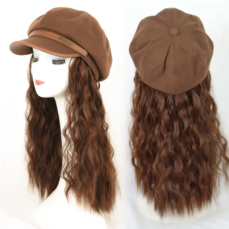 Women's Autumn Brown Wig Cap with Long Wavy Hair
