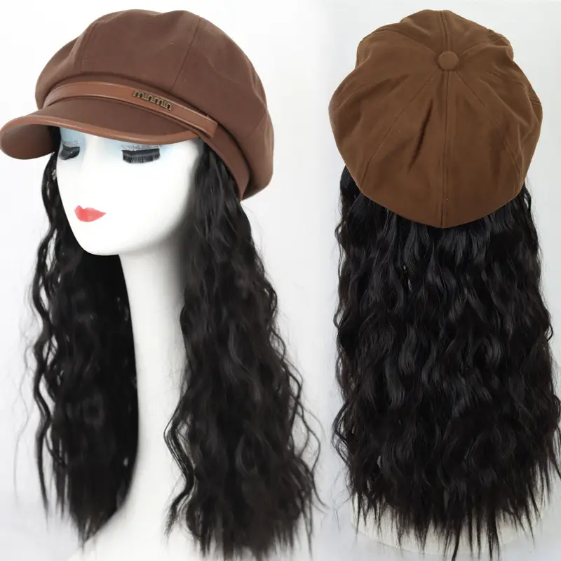 Women's Autumn Brown Wig Cap with Long Wavy Hair