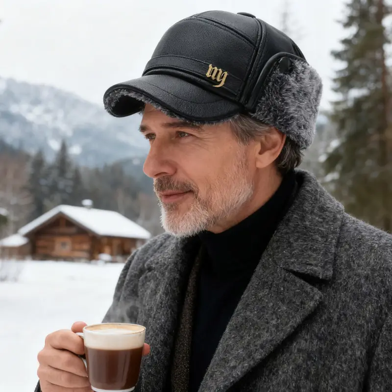 Men's Winter Leather Cap with Ear Molds - Image 5