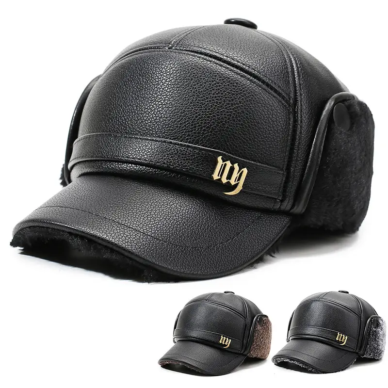 Men's Winter Leather Cap with Ear Molds - Image 7