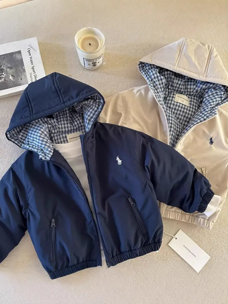 Children's Hooded Jacket for Boys, Quilted Winter New Style, Solid Color Coat, Warm Baby Cotton Clothing, Stylish for Girls