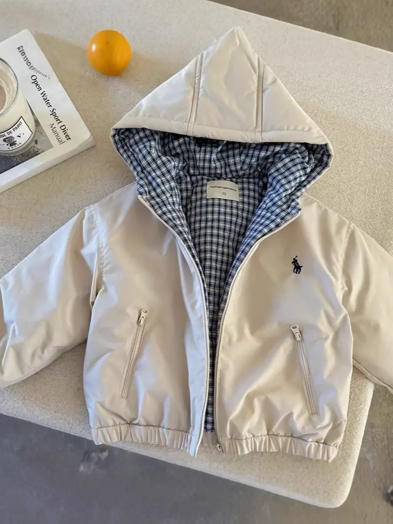 Children's Hooded Jacket for Boys, Quilted Winter New Style, Solid Color Coat, Warm Baby Cotton Clothing, Stylish for Girls