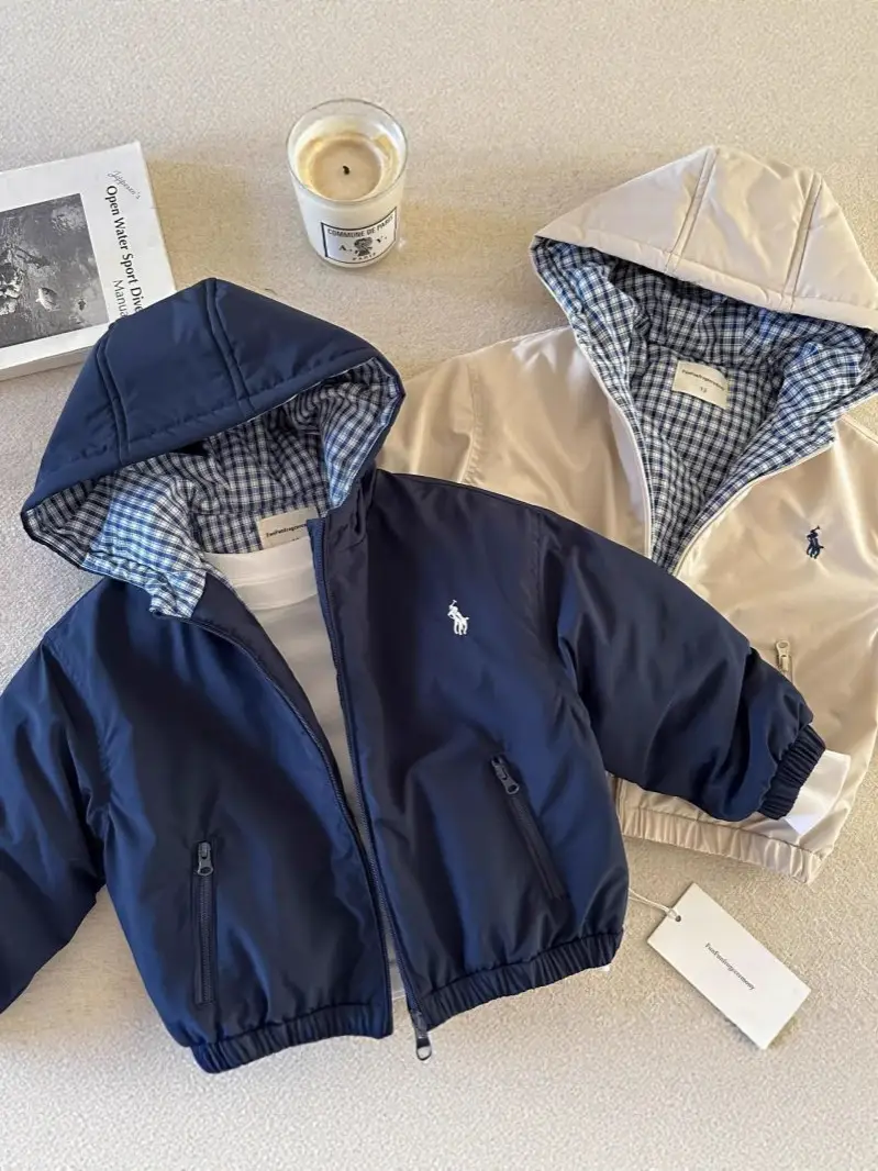 Children's Hooded Jacket for Boys, Quilted Winter New Style, Solid Color Coat, Warm Baby Cotton Clothing, Stylish for Girls