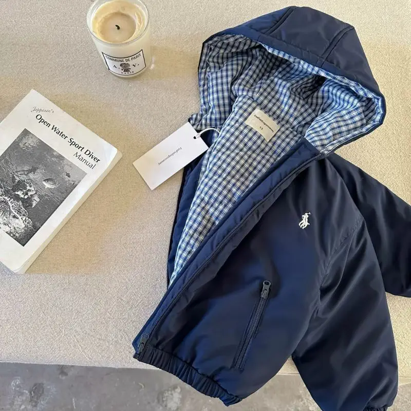 Children's Hooded Jacket for Boys, Quilted Winter New Style, Solid Color Coat, Warm Baby Cotton Clothing, Stylish for Girls — feature 1