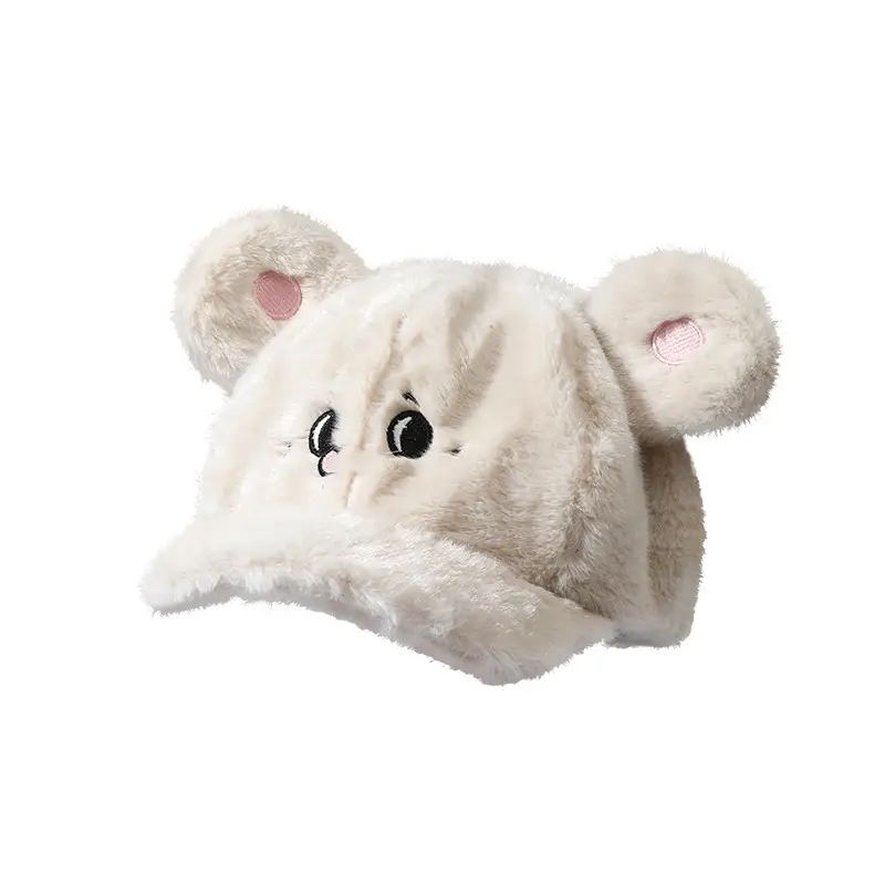 Plush Cartoon Mouse Ears Duck Cap Winter Warm Wide Brim Face-Showing Korean Version