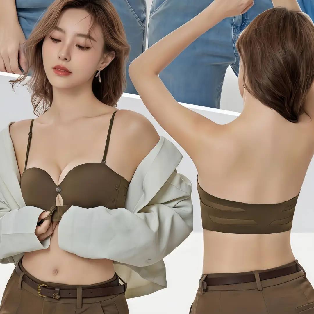 High-Volume Sales Version of Liquid Foundation, Invisible Strapless Bra for Women, Front Buckle Detachable, Seamless, Small Chest Gathering, Non-Gaping Bra