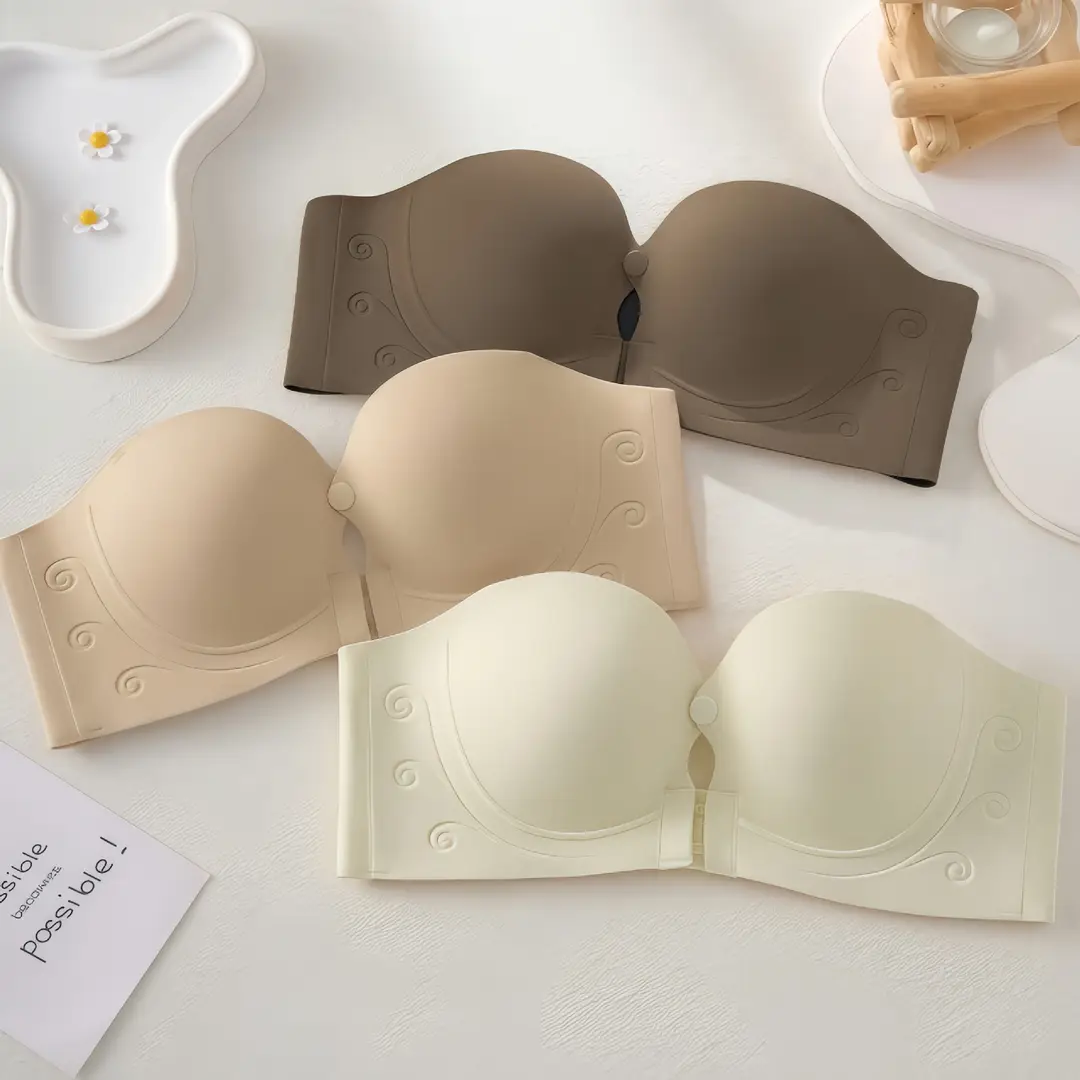 High-Volume Sales Version of Liquid Foundation, Invisible Strapless Bra for Women, Front Buckle Detachable, Seamless, Small Chest Gathering, Non-Gaping Bra