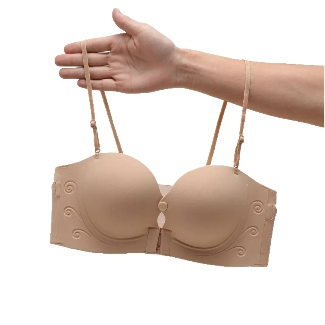 High-Volume Sales Version of Liquid Foundation, Invisible Strapless Bra for Women, Front Buckle Detachable, Seamless, Small Chest Gathering, Non-Gaping Bra