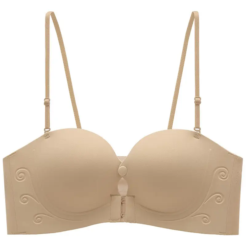 High-Volume Sales Version of Liquid Foundation, Invisible Strapless Bra for Women, Front Buckle Detachable, Seamless, Small Chest Gathering, Non-Gaping Bra