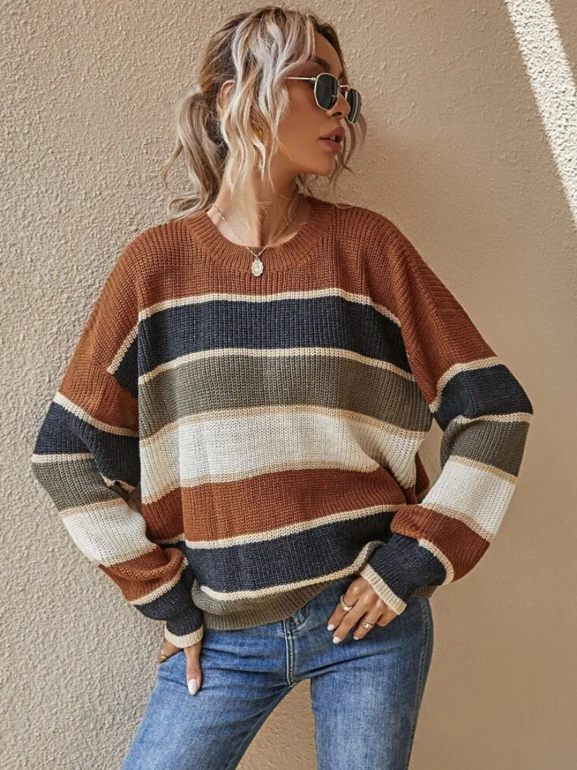 New European Women's Striped Sweater Long Sleeve Winter - Image 6
