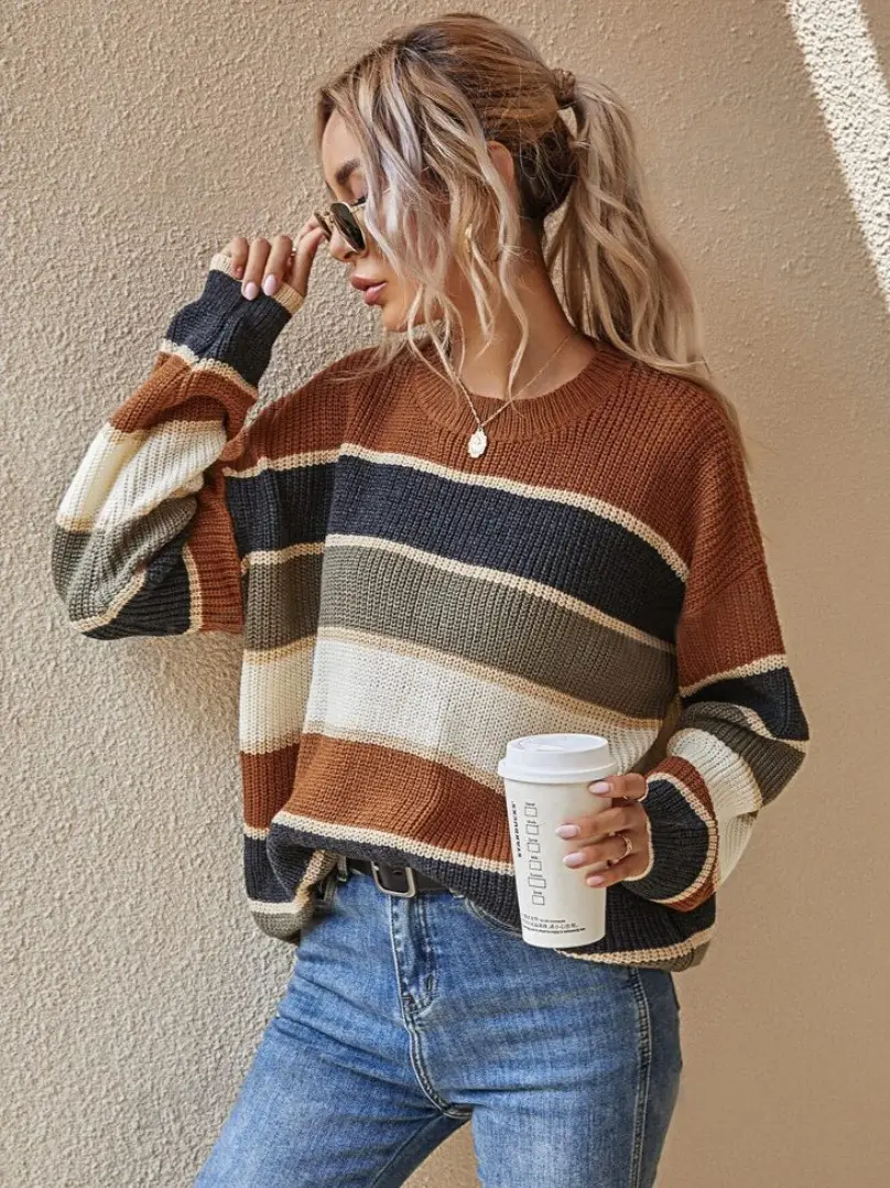 New European Women's Striped Sweater Long Sleeve Winter - Image 7