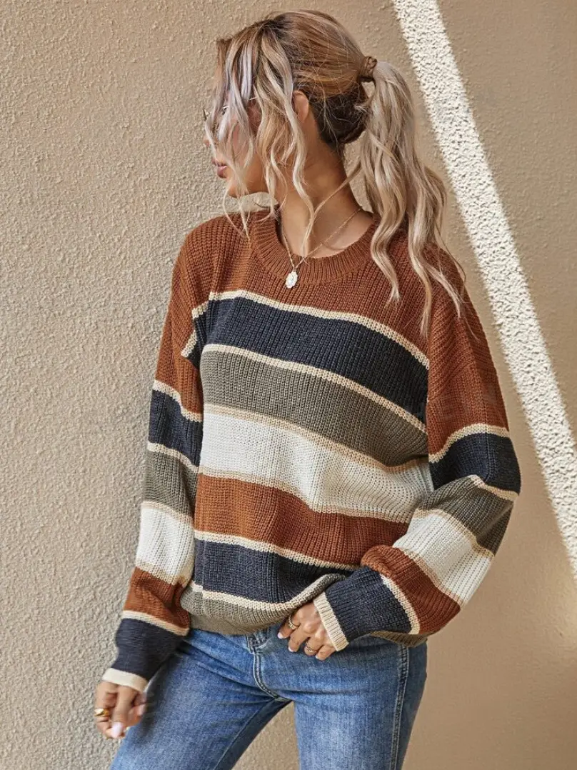 New European Women's Striped Sweater Long Sleeve Winter - Image 8