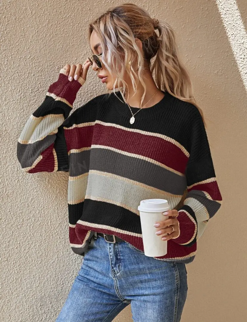 New European Women's Striped Sweater Long Sleeve Winter - Image 2