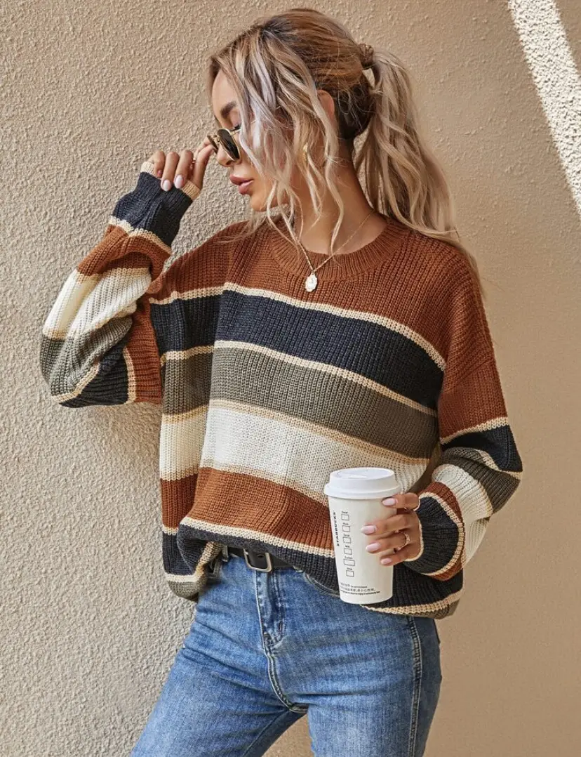New European Women's Striped Sweater Long Sleeve Winter - Image 3