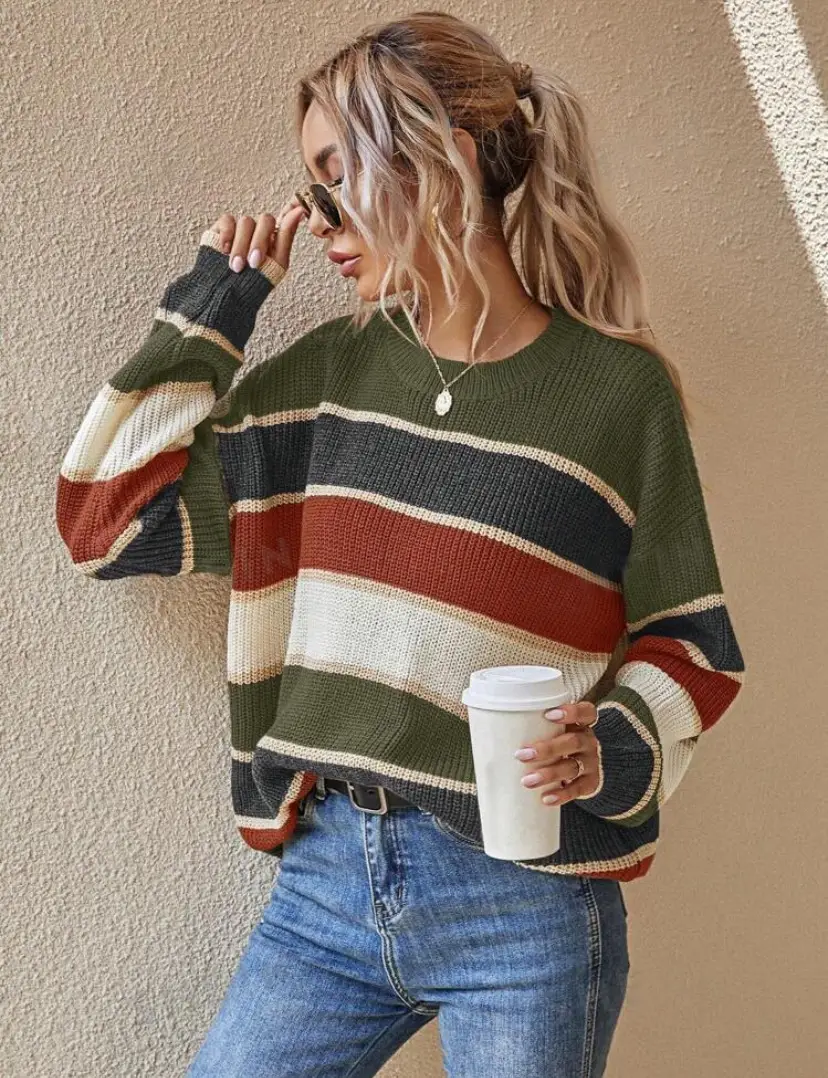 New European Women's Striped Sweater Long Sleeve Winter - Image 4