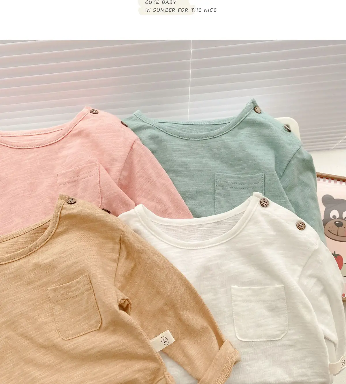Korean Style Kids T-Shirt 0-5Yr Pure Color Autum — feature 12