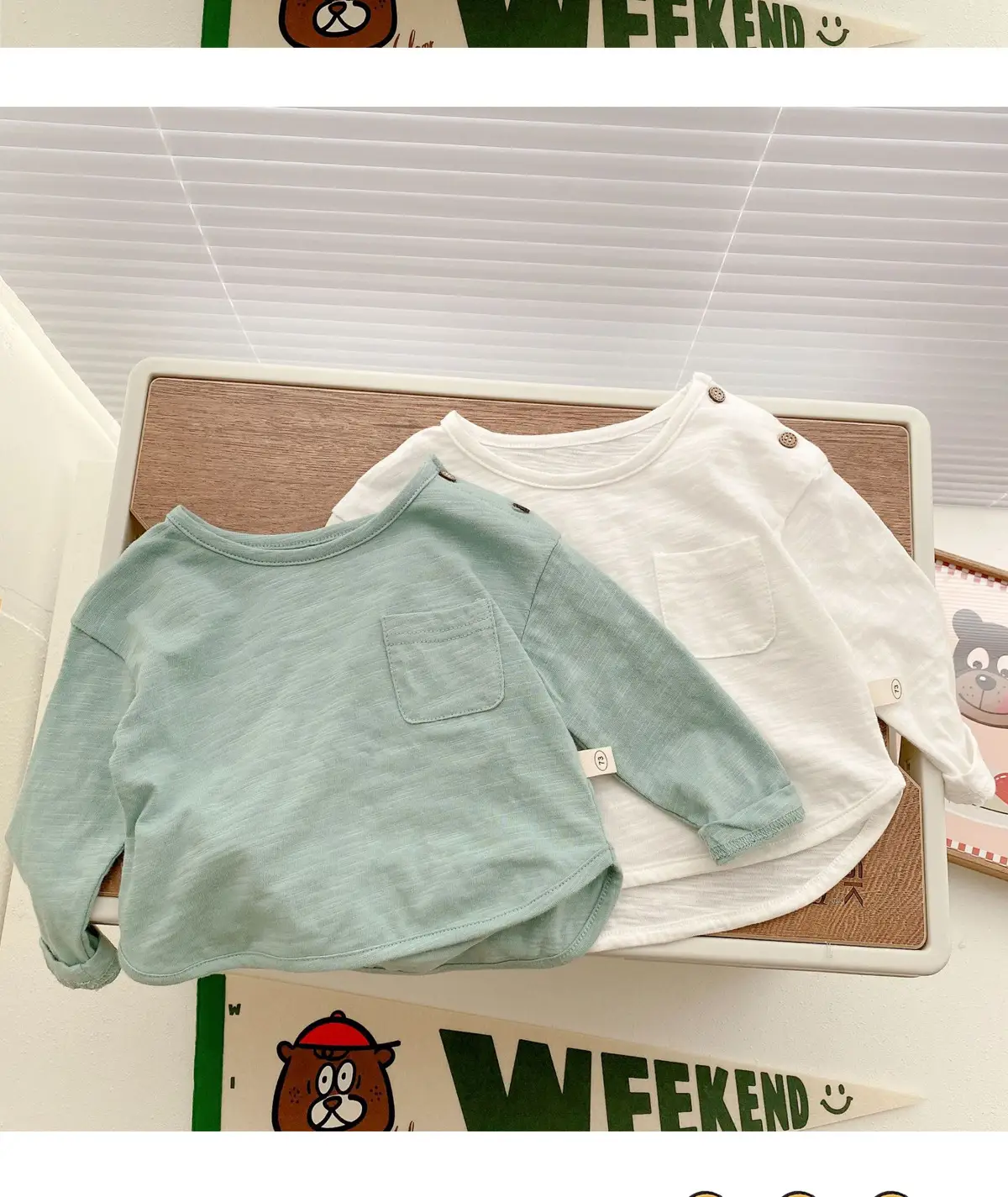 Korean Style Kids T-Shirt 0-5Yr Pure Color Autum — feature 14
